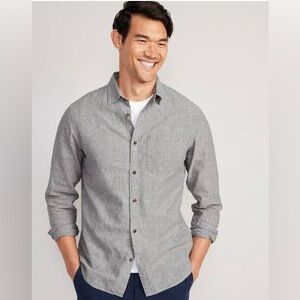 NWT Old Navy Men's Linen Blend Gray Regular Fit Everyday Shirt